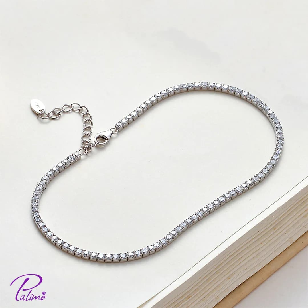 دستبند نقره تنیسی B2198 با روکش طلای سفید — تصویر ۴