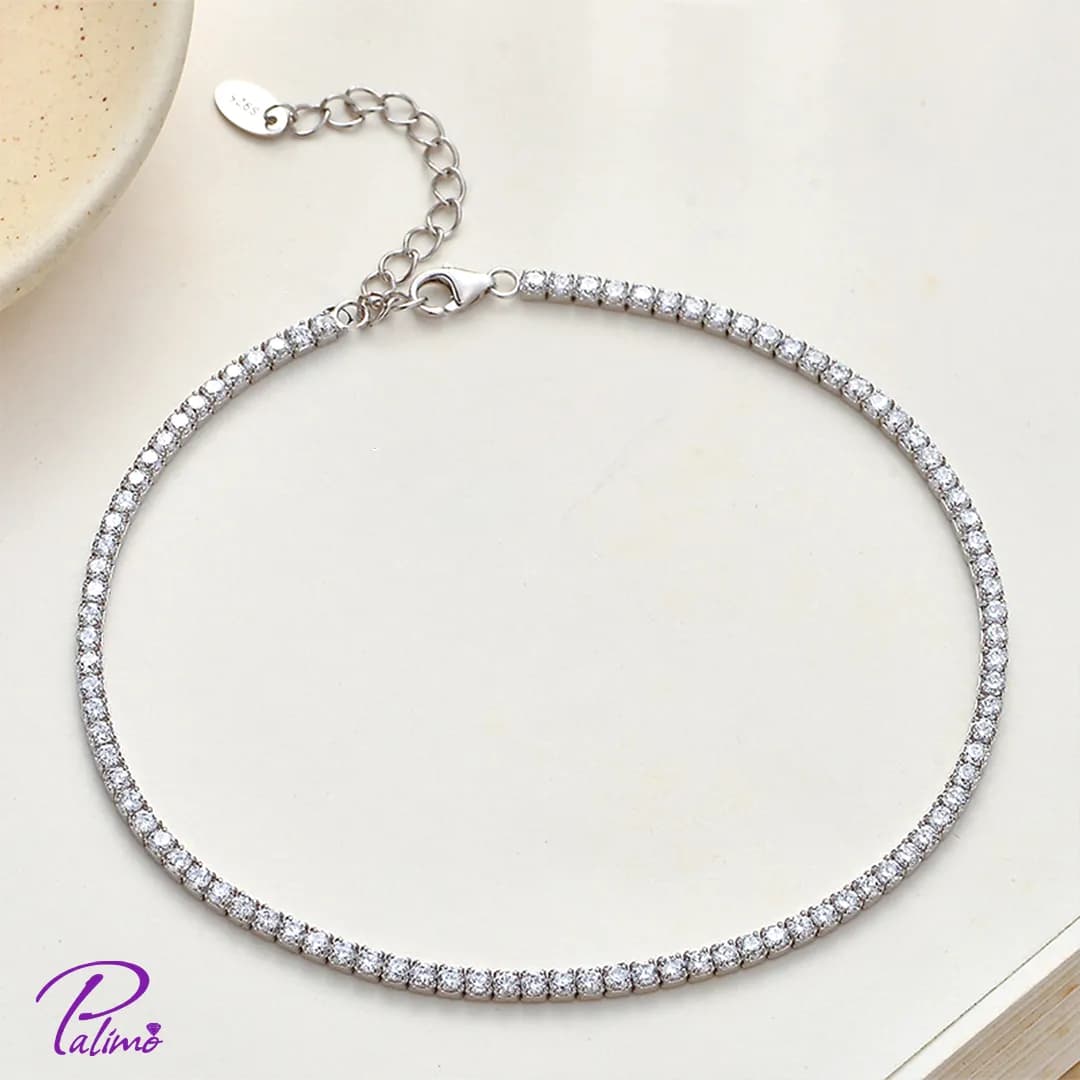دستبند نقره تنیسی B2198 با روکش طلای سفید — تصویر ۵
