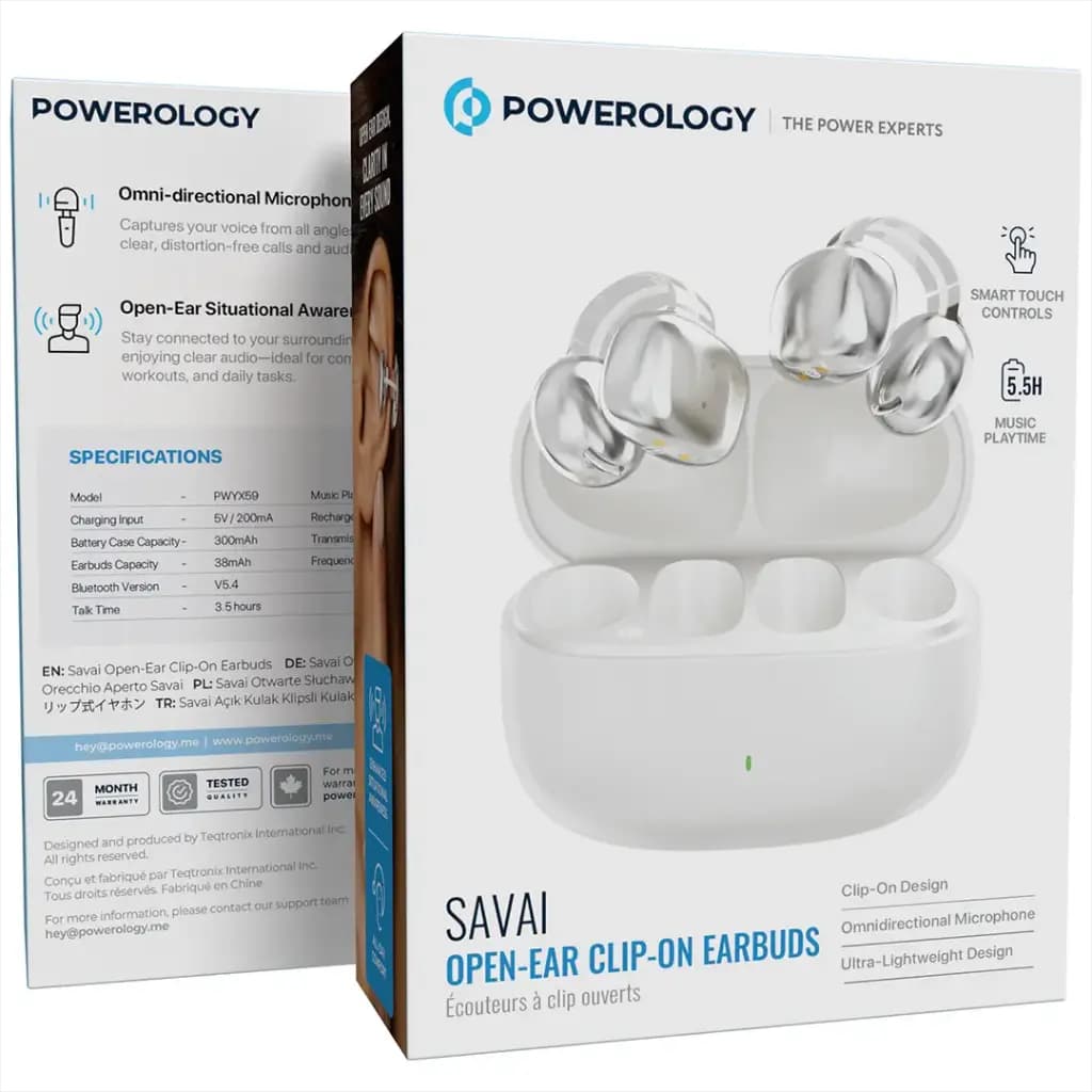 هندزفری بلوتوث پاورولوژی Savai Open مدل PWYX59 Powerology Savai Open-Ear Clip-On Earbuds — تصویر ۶