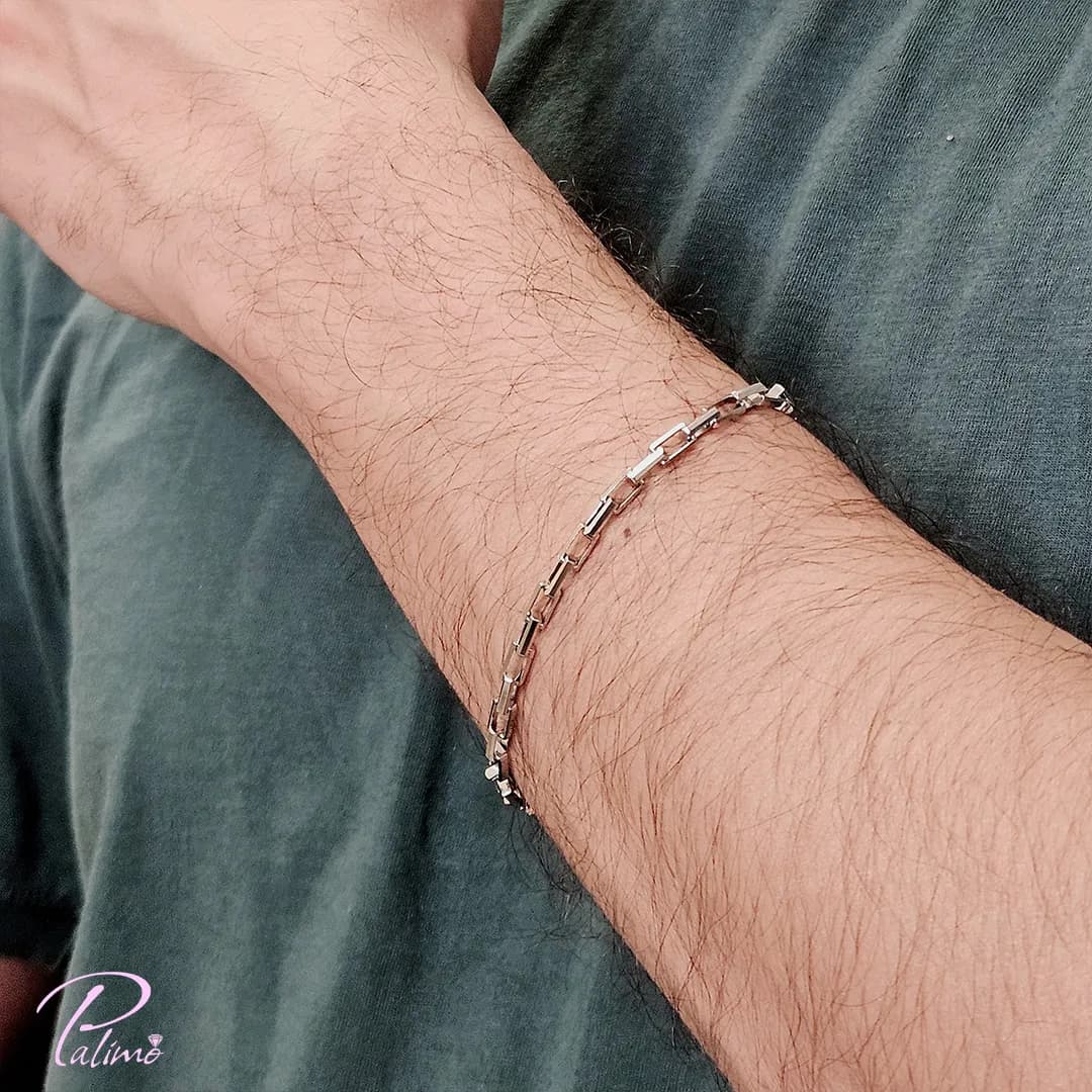 دستبند نقره ایتالیایی مدل آجری B2197 با روکش طلای سفید — تصویر ۴
