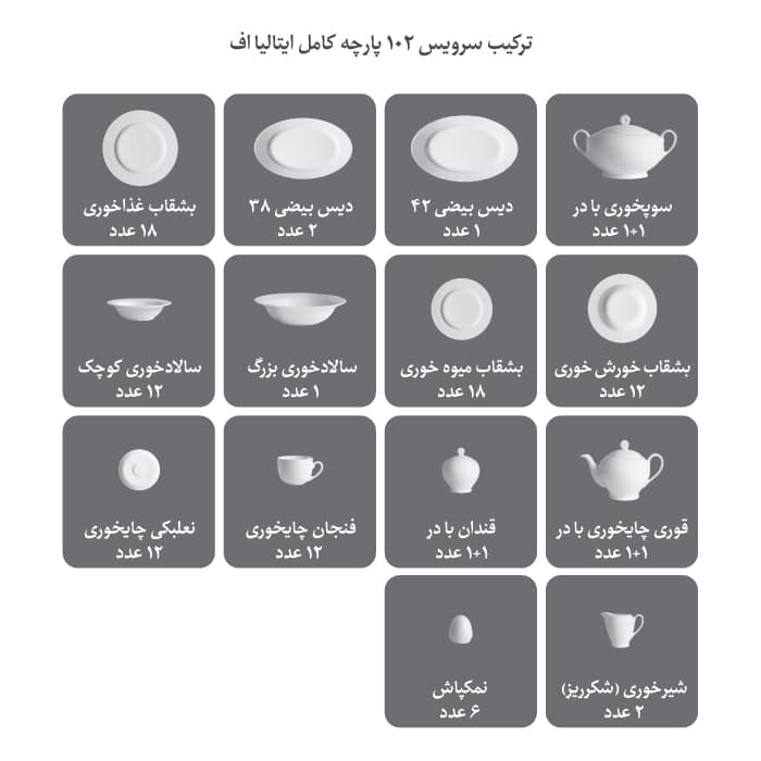 سرویس چینی 102پارچه کامل هدیه طلایی — تصویر ۸