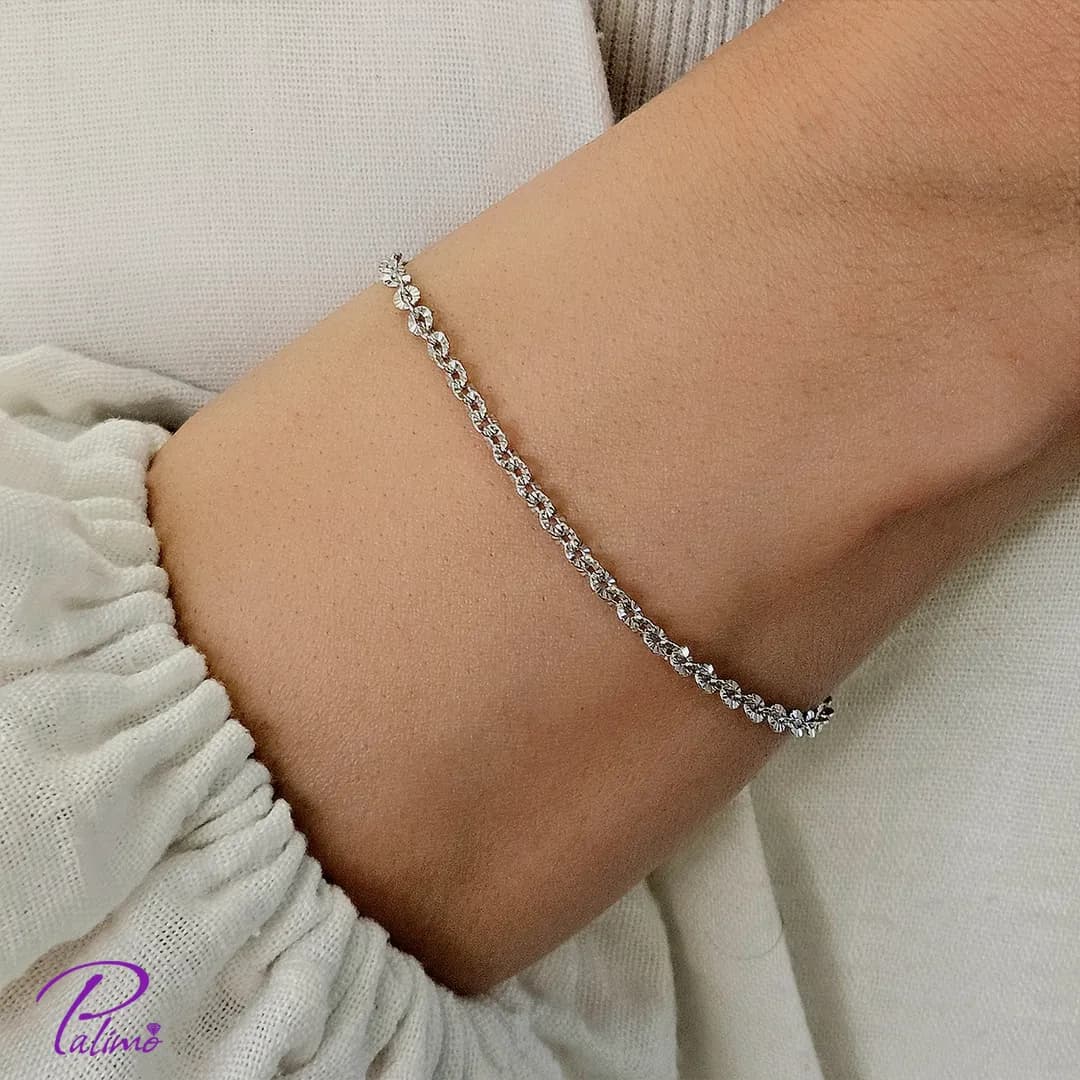 دستبند نقره ایتالیایی پیچ طنابی B2192 با روکش طلای سفید — تصویر ۲