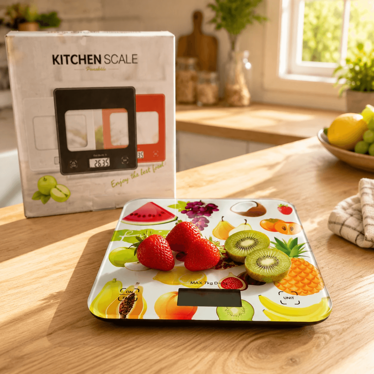 ترازوی دیجیتال آشپزخانه KITCHEN SCALE طرح میوه ظرفیت 7kg — تصویر ۳