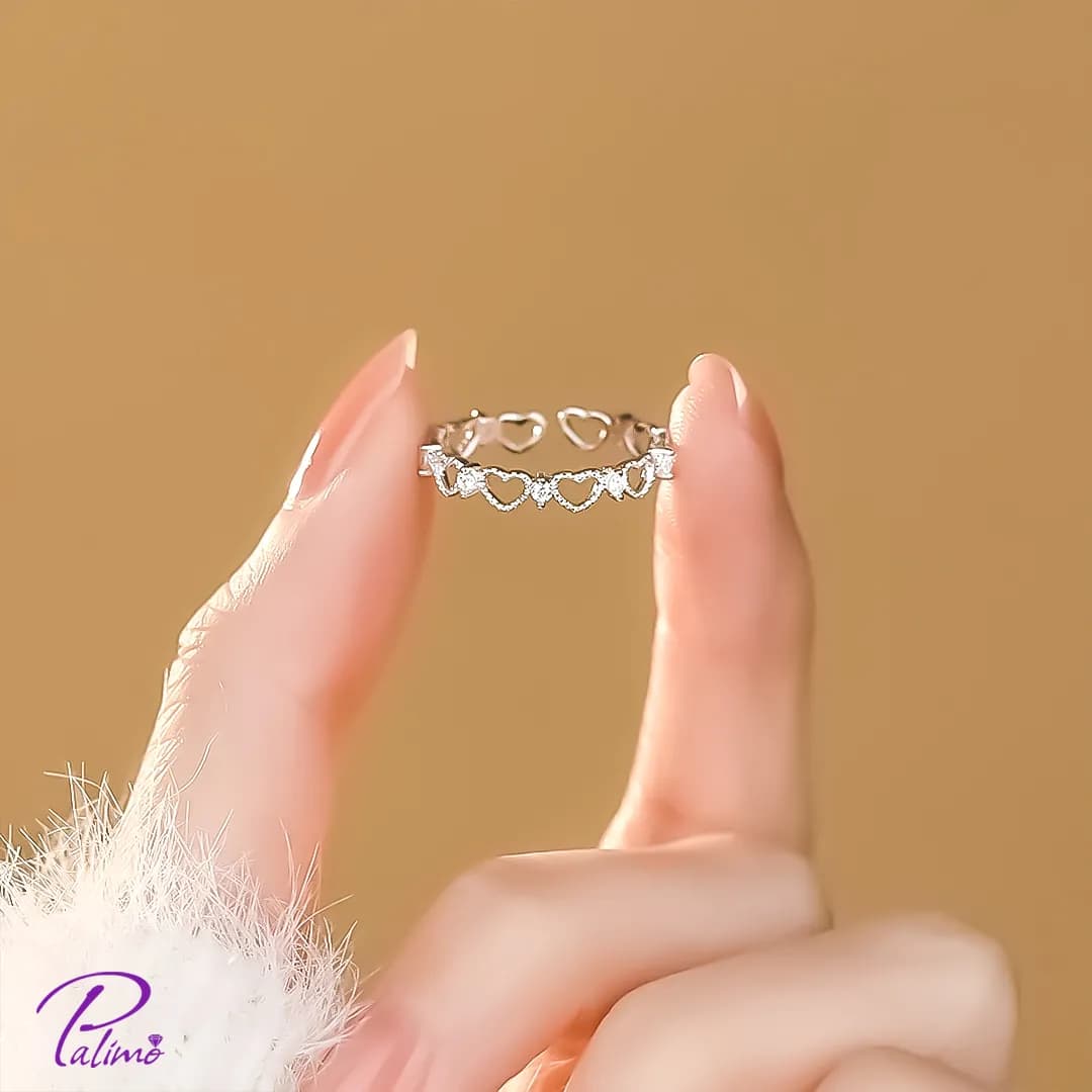 انگشتر نقره قلبی R2132 با روکش طلای سفید — تصویر ۳