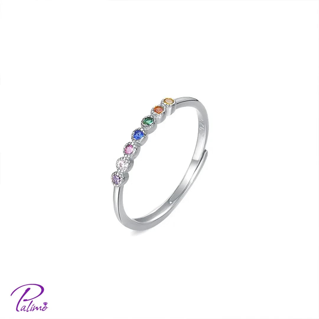 انگشتر نقره نگین رنگی R2130 با روکش طلای سفید