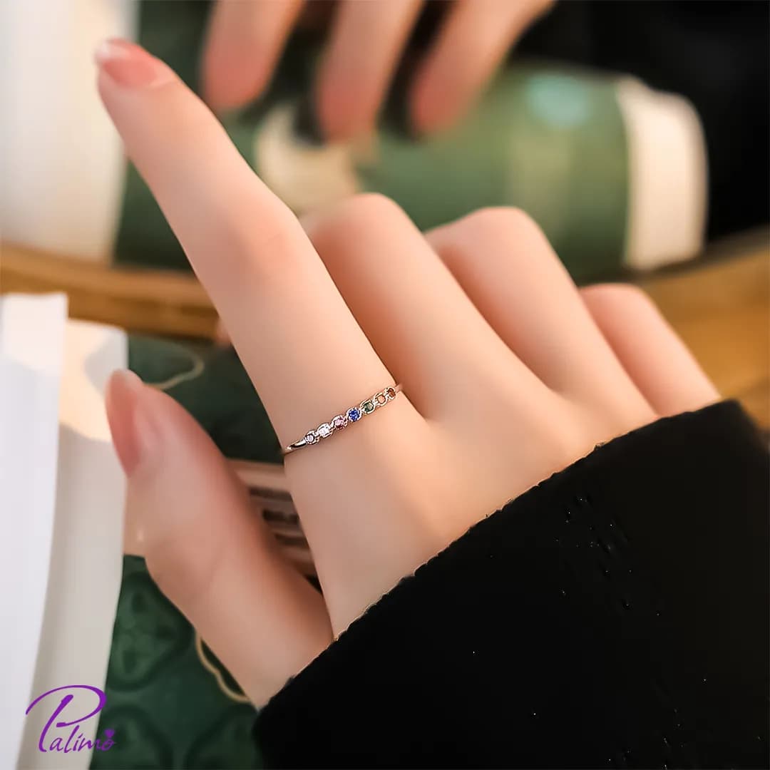 انگشتر نقره نگین رنگی R2130 با روکش طلای سفید — تصویر ۲