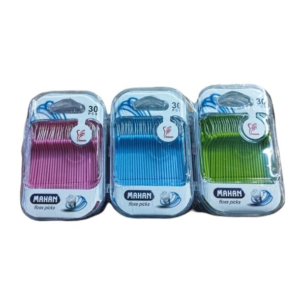 نخ دندان کمانی موم دار ماهان مدل FLOSS PICKS قوطی 30 عددی بسته 12 عددی