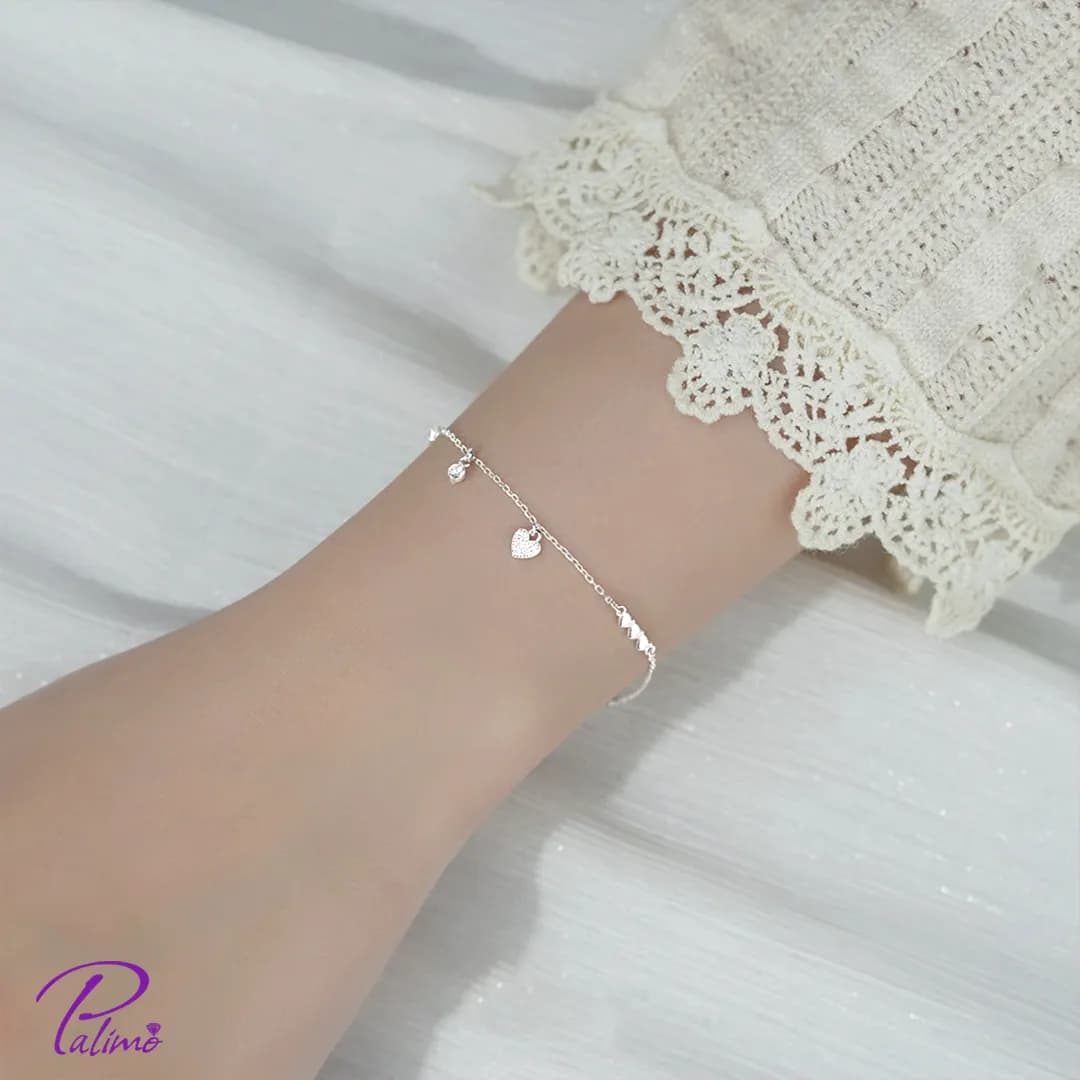 دستبند نقره نگین قلب B2177 با روکش طلای سفید — تصویر ۲