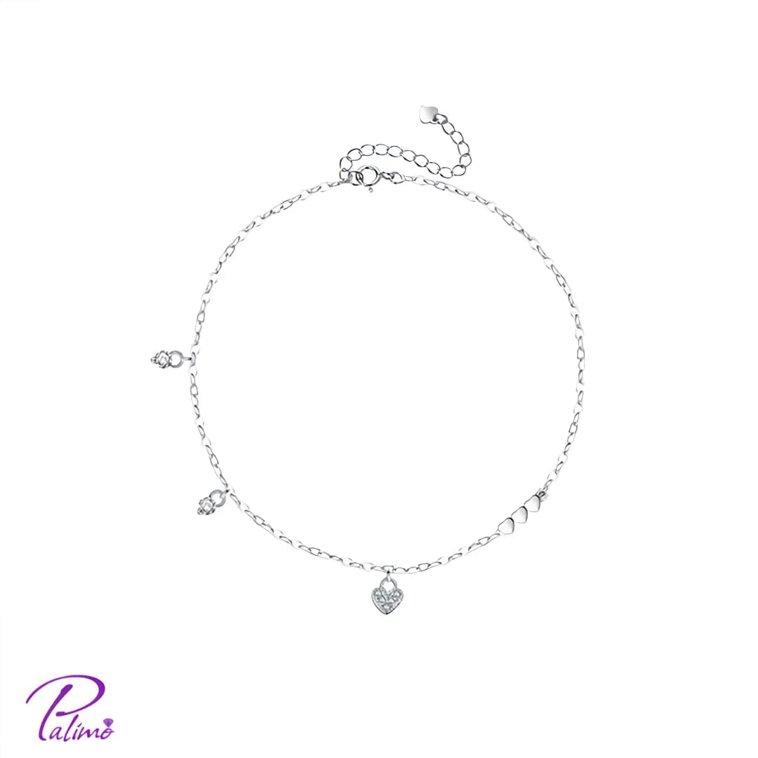 دستبند نقره نگین قلب B2177 با روکش طلای سفید