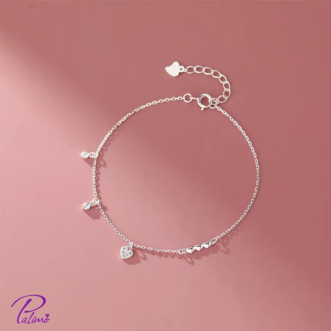 دستبند نقره نگین قلب B2177 با روکش طلای سفید — تصویر ۳