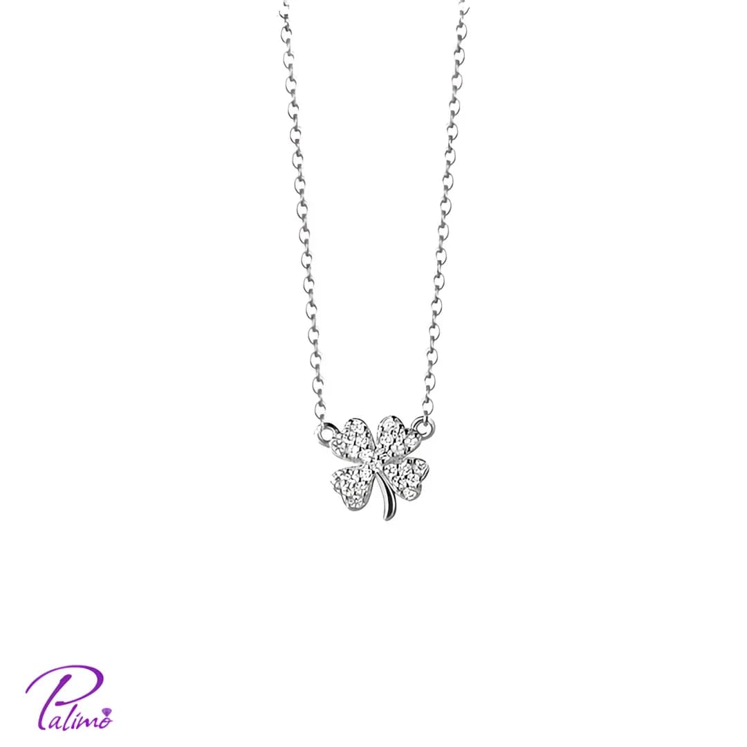 گردنبند نقره طرح شبدر N2197 با روکش طلای سفید
