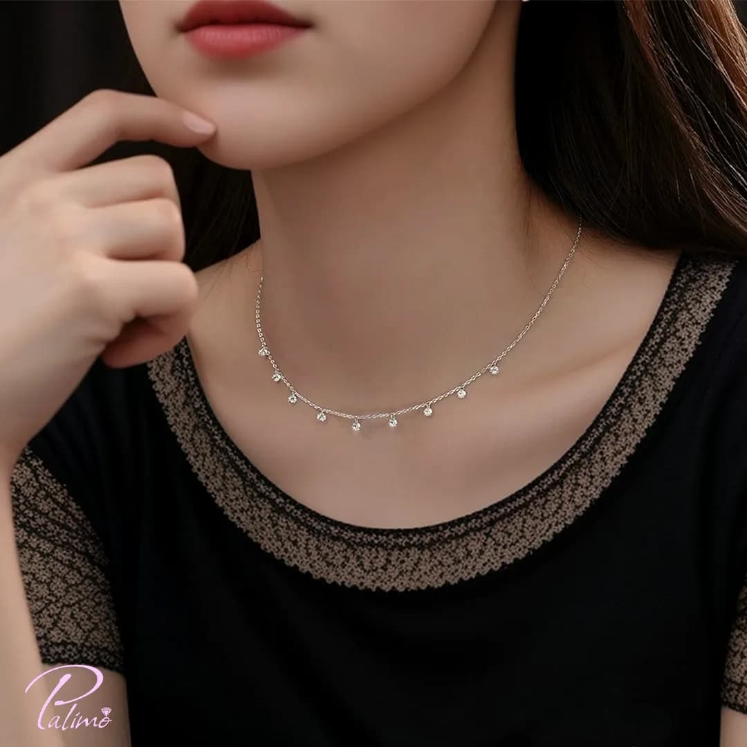 گردنبند نقره نگین دار N2195 با روکش طلای سفید — تصویر ۳