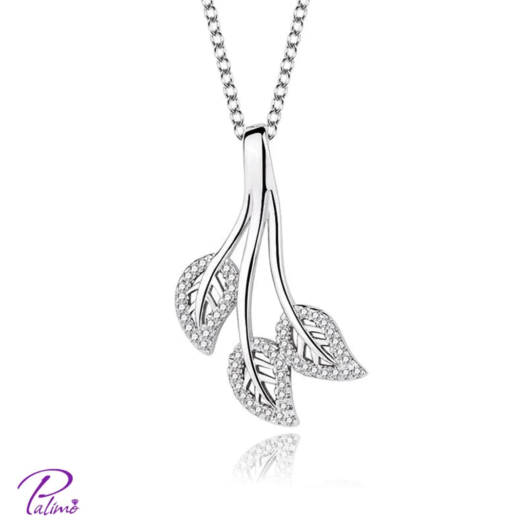 گردنبند نقره سه برگ کد N2127 با روکش طلای سفید