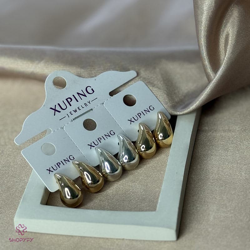 گوشواره ژوپینگ اشکی براق رنگ نقره ای