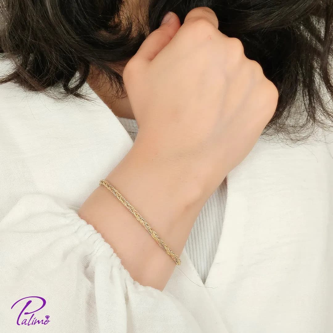 دستبند نقره ایتالیایی خودکاری سه رنگ B2173 با روکش طلای زرد و سفید و رزگلد — تصویر ۳