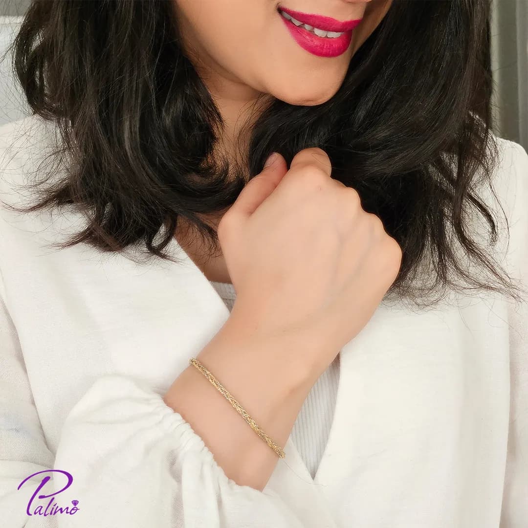 دستبند نقره ایتالیایی خودکاری سه رنگ B2173 با روکش طلای زرد و سفید و رزگلد — تصویر ۴