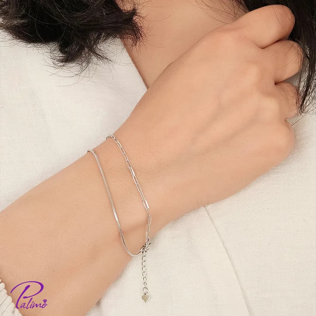 دستبند نقره دو لاین ماری و تیفانی B2167 با روکش طلای سفید — تصویر ۵
