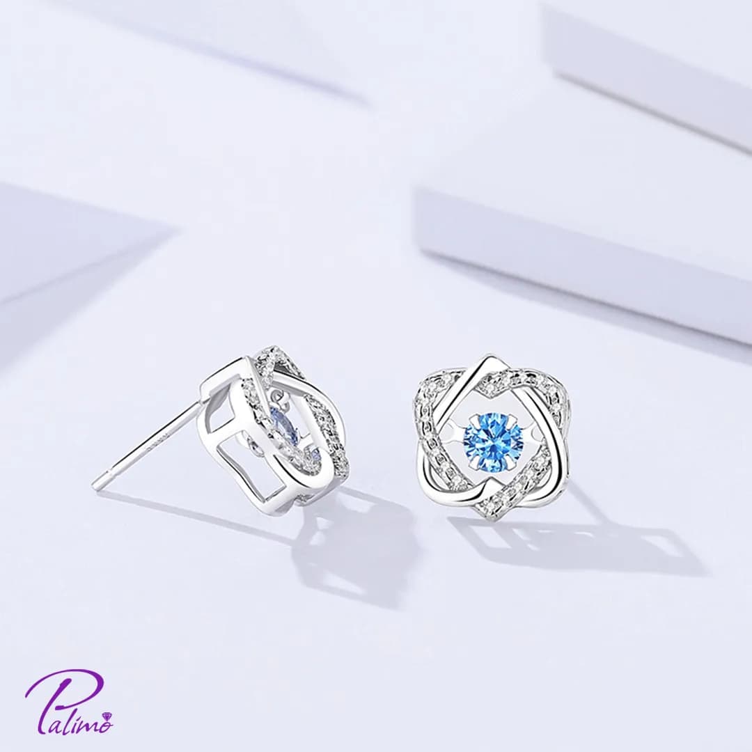 گوشواره نقره هلیوس آبی E2126 با روکش طلای سفید — تصویر ۳