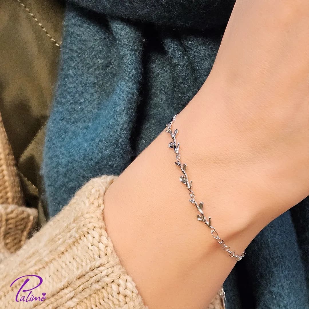 دستبند نقره شاخ گوزن B2164 با روکش طلای سفید — تصویر ۲