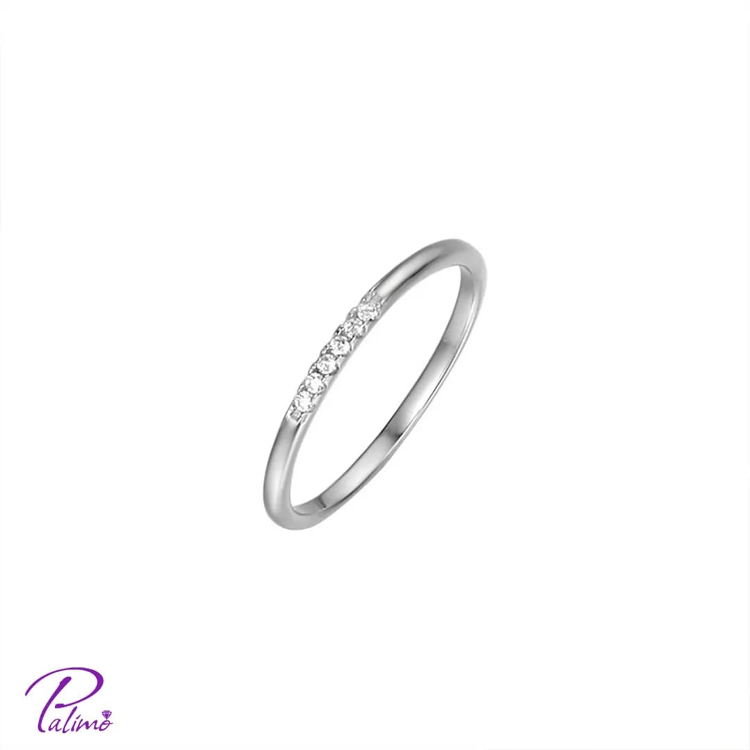 حلقه نقره ساده نگین دار کد R2122 با روکش طلای سفید
