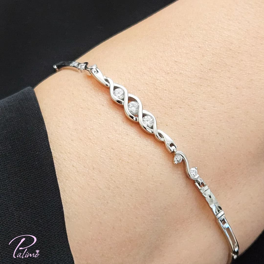 دستبند نقره آیریس B2159 با روکش طلای سفید — تصویر ۵
