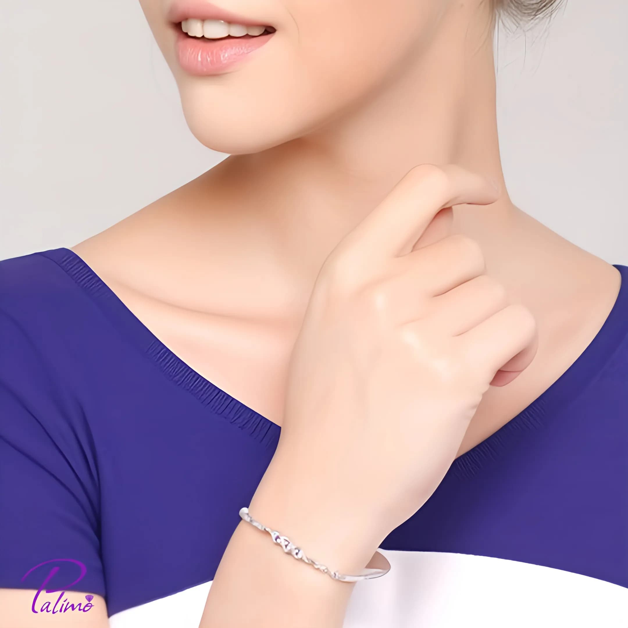 دستبند نقره آیریس B2159 با روکش طلای سفید — تصویر ۳