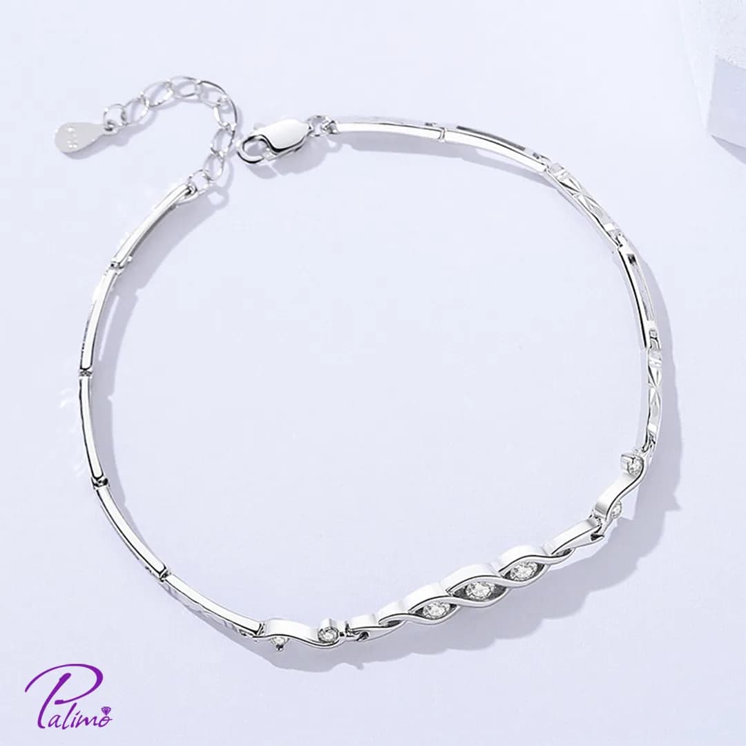 دستبند نقره آیریس B2159 با روکش طلای سفید — تصویر ۴