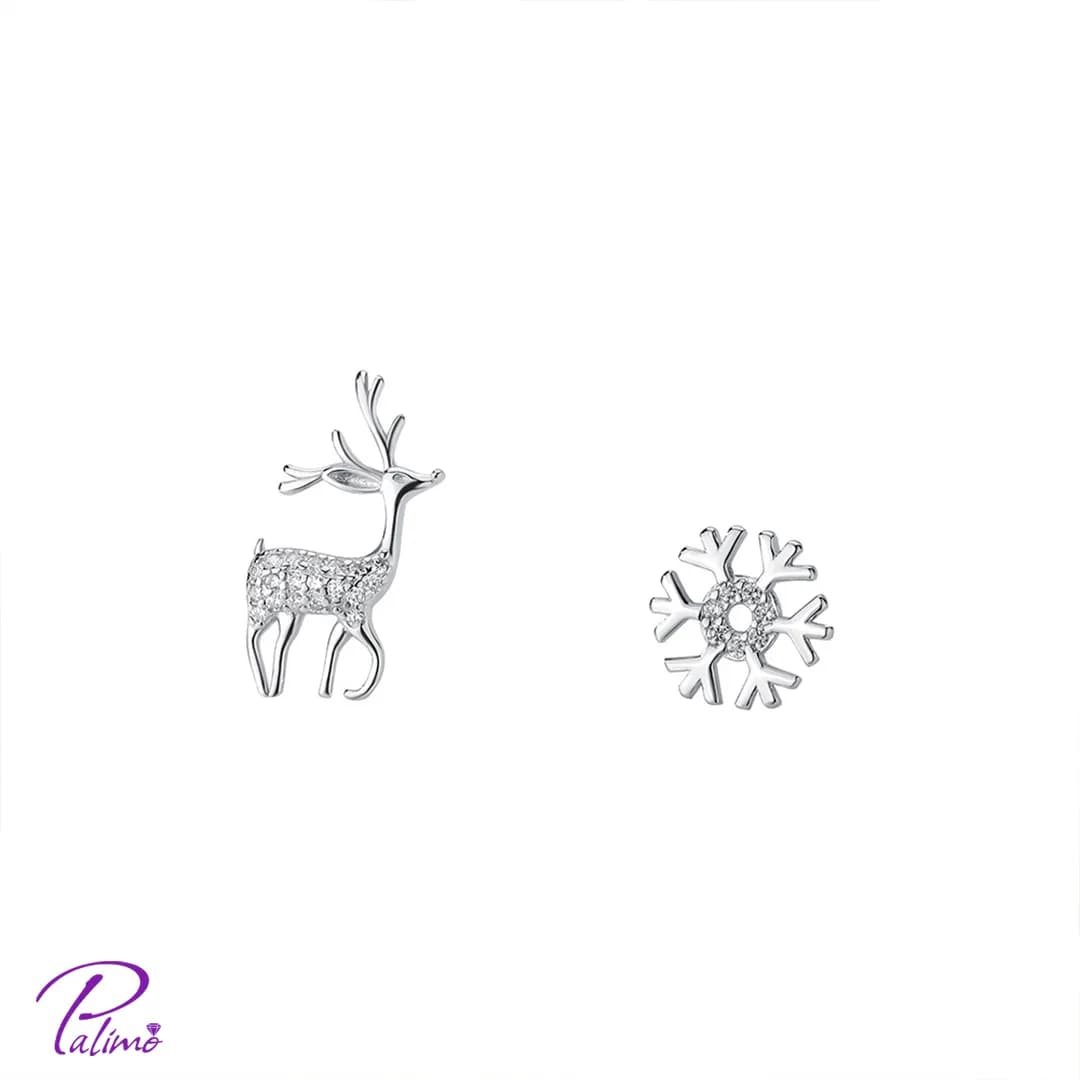 گوشواره نقره گوزن دانه برف E2124 با روکش طلای سفید