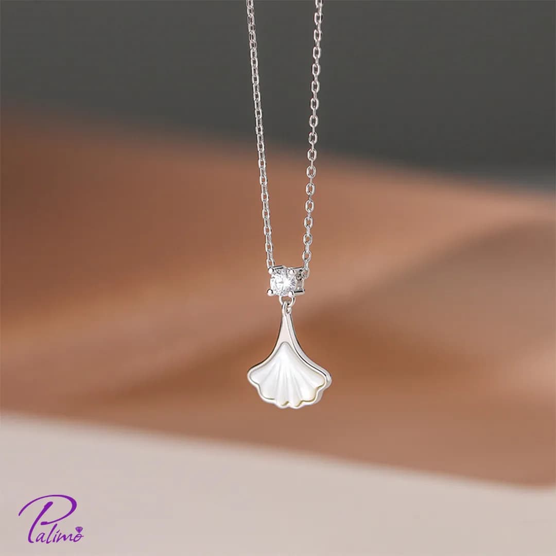 گردنبند نقره صدف N2179 با روکش طلای سفید — تصویر ۴
