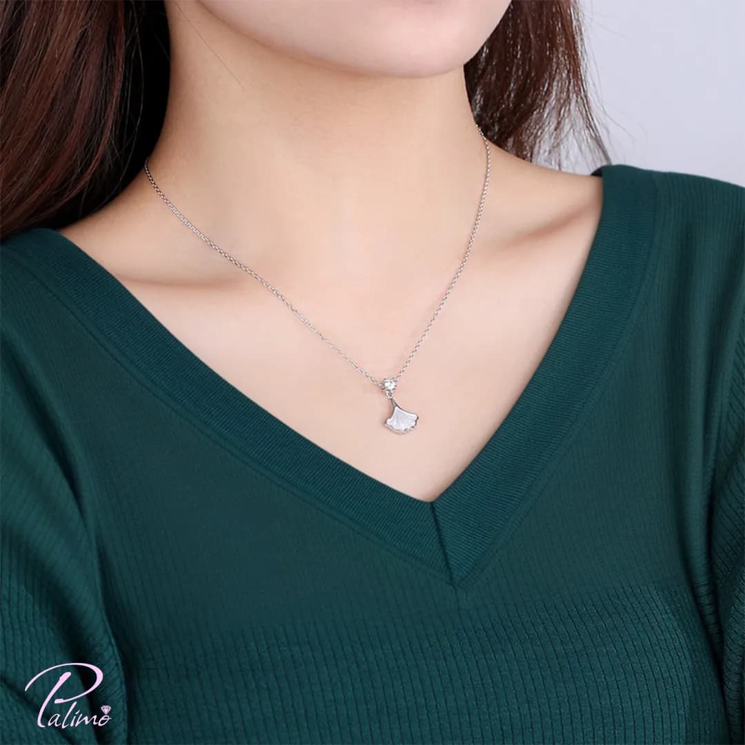 گردنبند نقره صدف N2179 با روکش طلای سفید — تصویر ۵