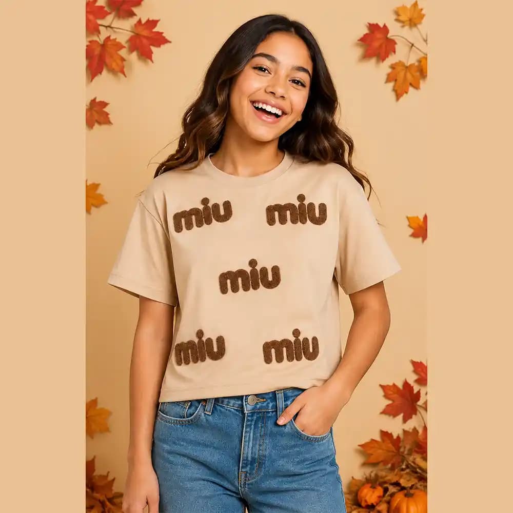 تیشرت طرح miu miu دخترانه (6 تا 13 سال) کد 94152400445