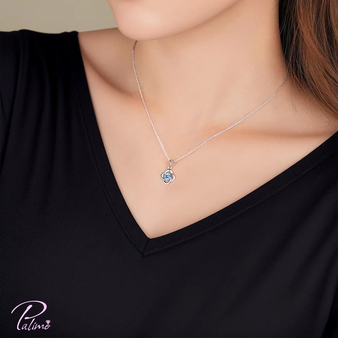 گردنبند نقره آمیلیا آبی N2171 با روکش طلای سفید — تصویر ۴
