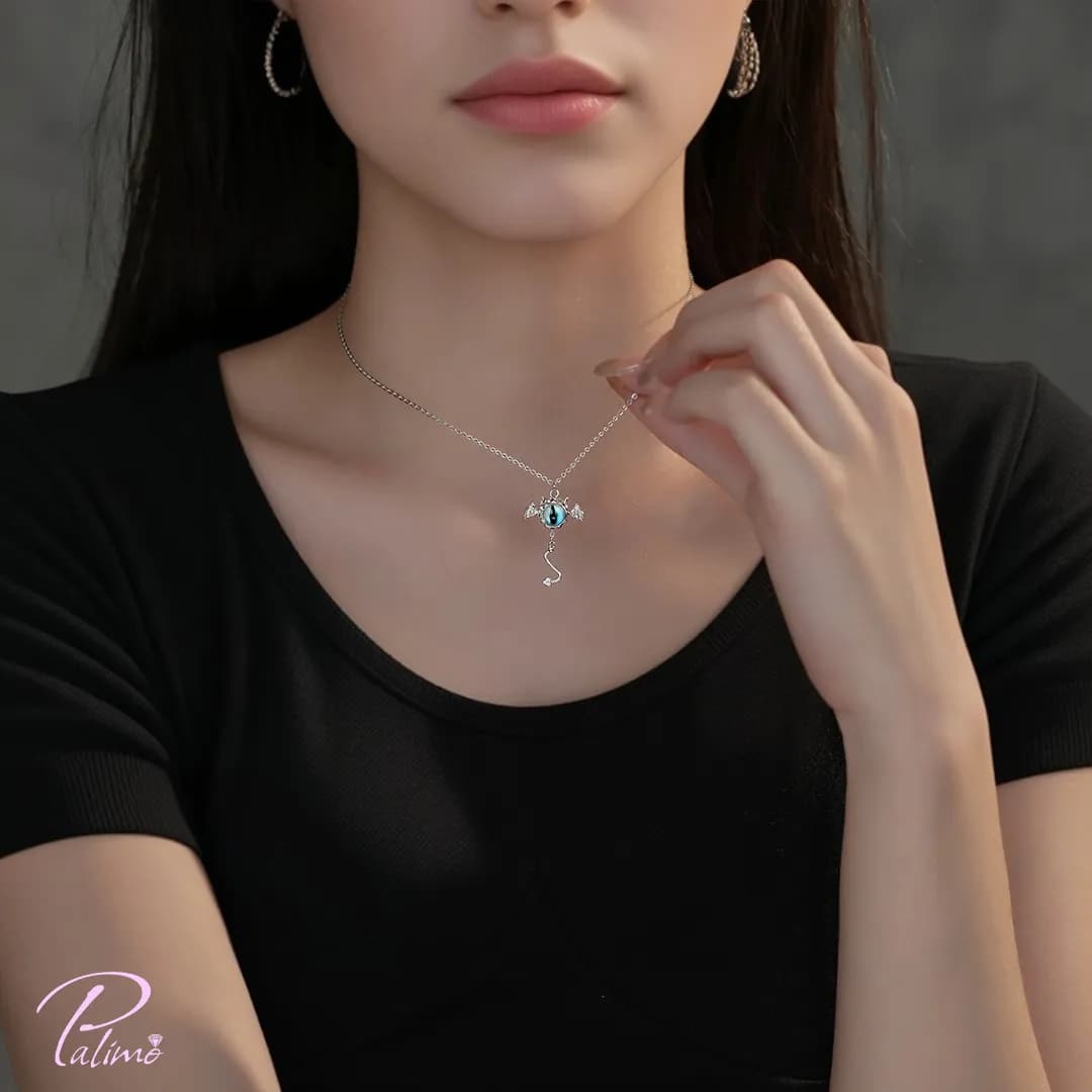 گردنبند نقره چشم N2166 با روکش طلای سفید — تصویر ۲