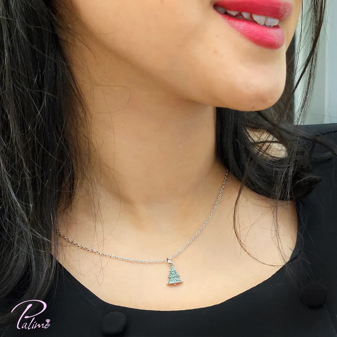 گردنبند نقره کاج کریسمس N2163 با روکش طلای سفید — تصویر ۲