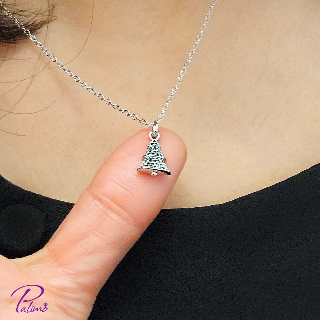 گردنبند نقره کاج کریسمس N2163 با روکش طلای سفید — تصویر ۴