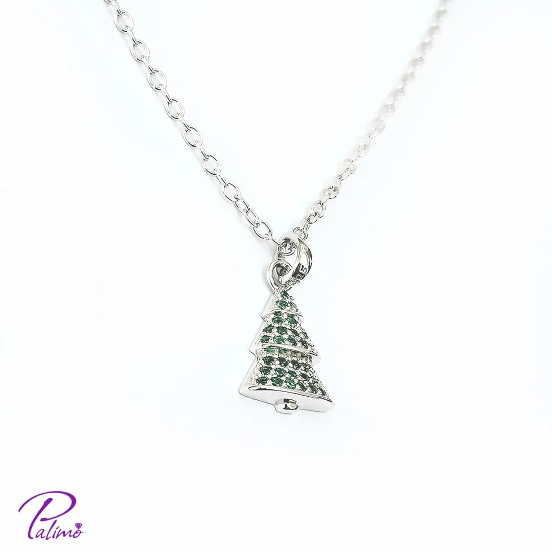 گردنبند نقره کاج کریسمس N2163 با روکش طلای سفید — تصویر ۳
