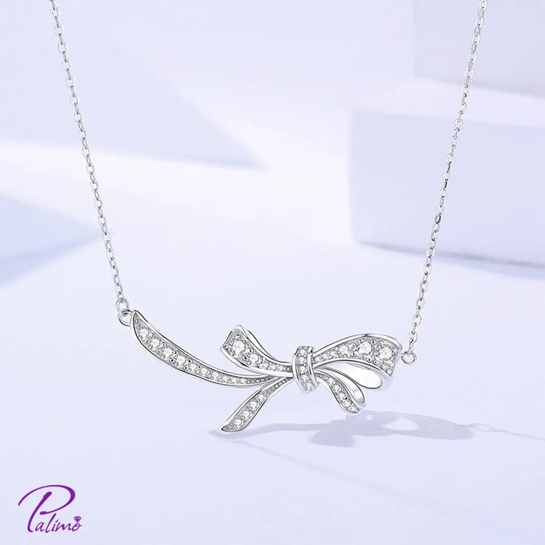 گردنبند نقره پاپیون تک N2161 با روکش طلای سفید — تصویر ۴