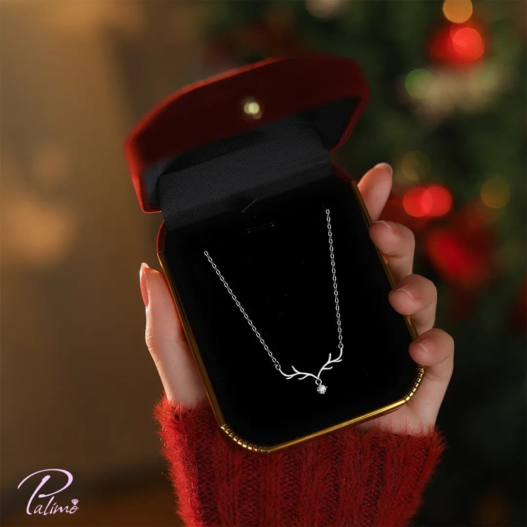 گردنبند نقره شاخ گوزن N2160 با روکش طلای سفید — تصویر ۳