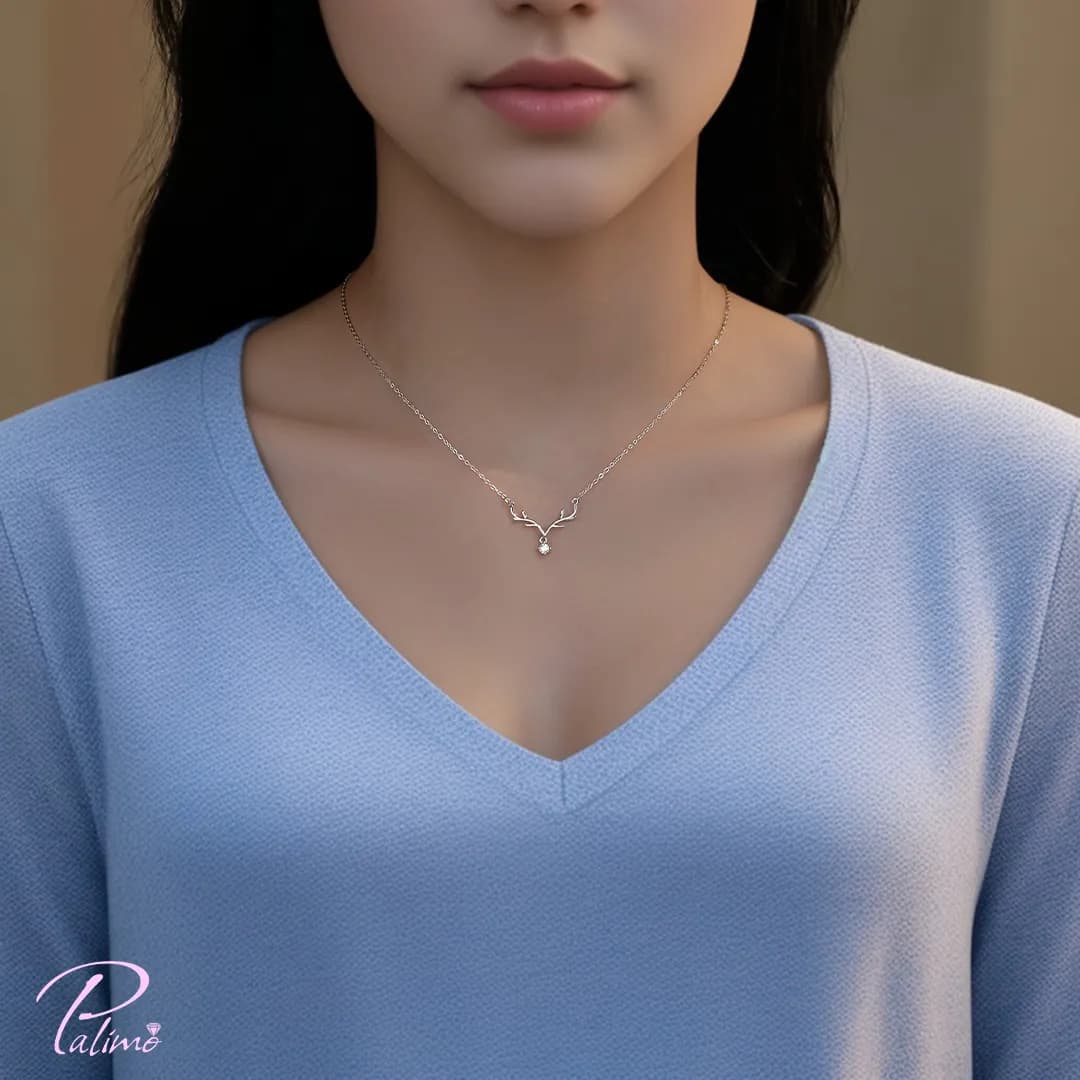 گردنبند نقره شاخ گوزن N2160 با روکش طلای سفید — تصویر ۲