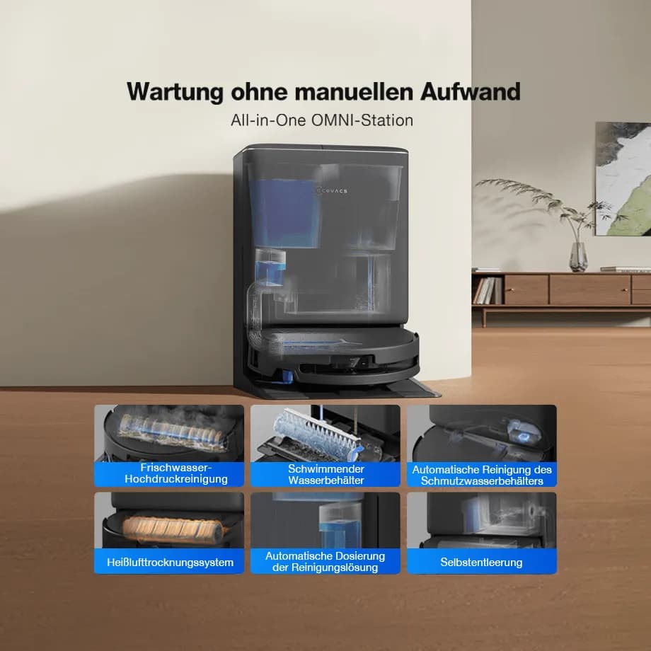 جاروبرقی رباتیک اکووکس مدل Ecovacs T90 pro Omni Care kit ( گلوبال اصلی اروپا به همراه لوازم مصرفی اضافه ) کامل ترین — تصویر ۴