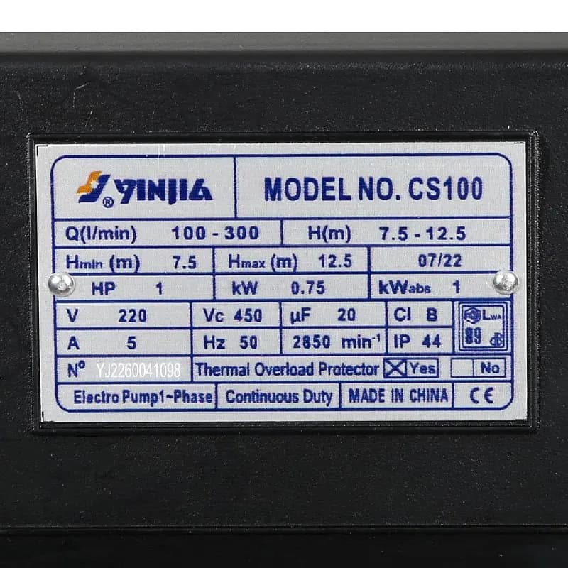 پمپ آب یینجیا (Yinjia) مدل CS100 — تصویر ۳