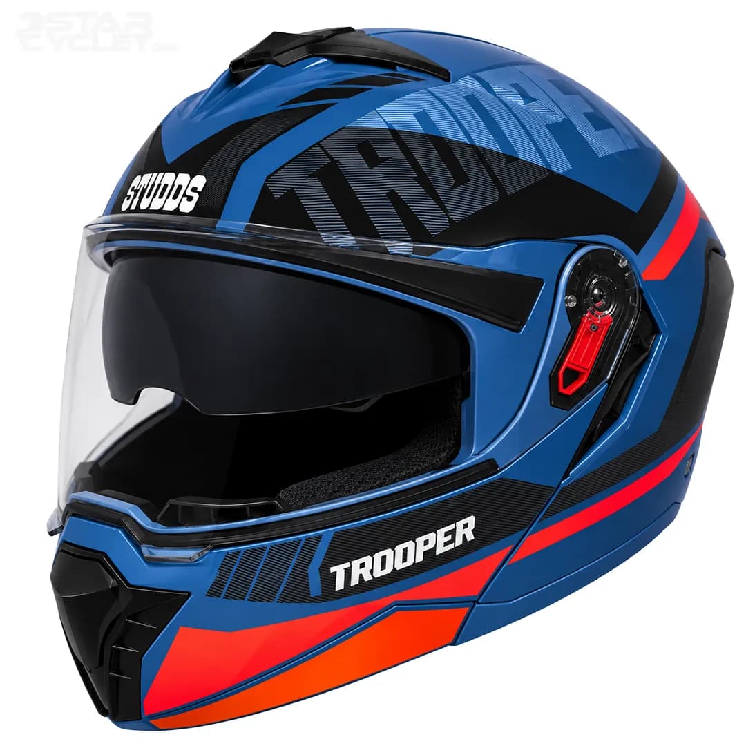 کلاه کاسکت فک متحرک استادز مدل TROOPER D1 BLUE ORANGE