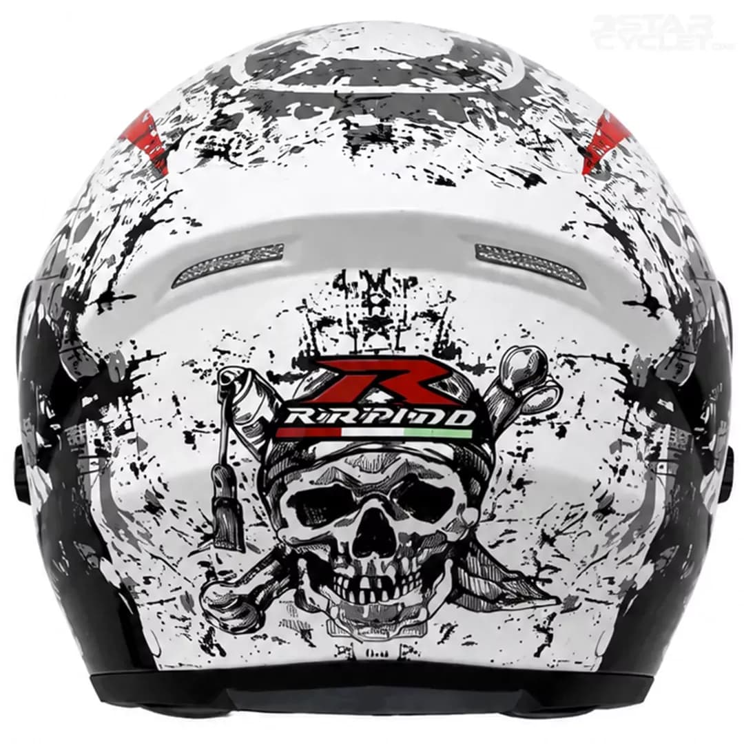 کلاه کاسکت بدون فک راپیدو مدل 878 SKULL SHINE WHITE RED BLACK — تصویر ۵