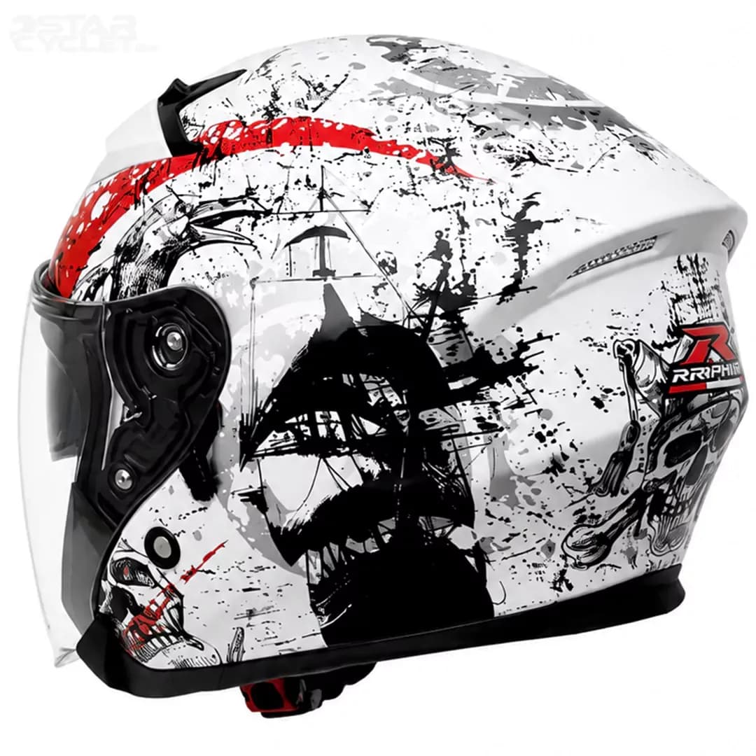کلاه کاسکت بدون فک راپیدو مدل 878 SKULL SHINE WHITE RED BLACK — تصویر ۴