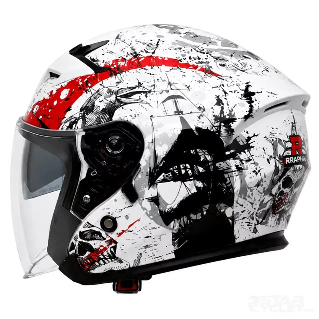کلاه کاسکت بدون فک راپیدو مدل 878 SKULL SHINE WHITE RED BLACK — تصویر ۲