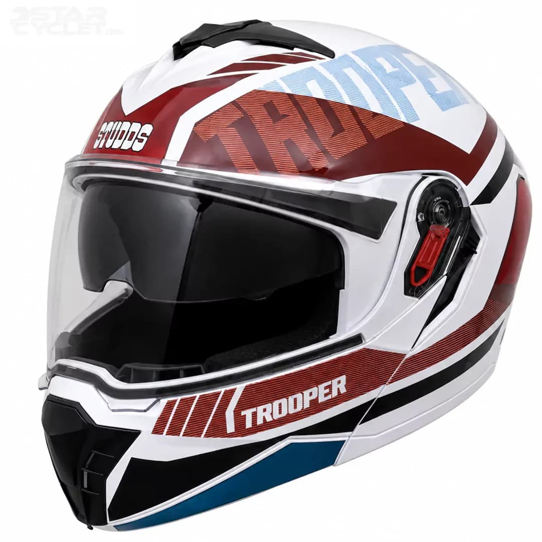 کلاه کاسکت فک متحرک استادز مدل TROOPER D1 WHITE RED BLUE