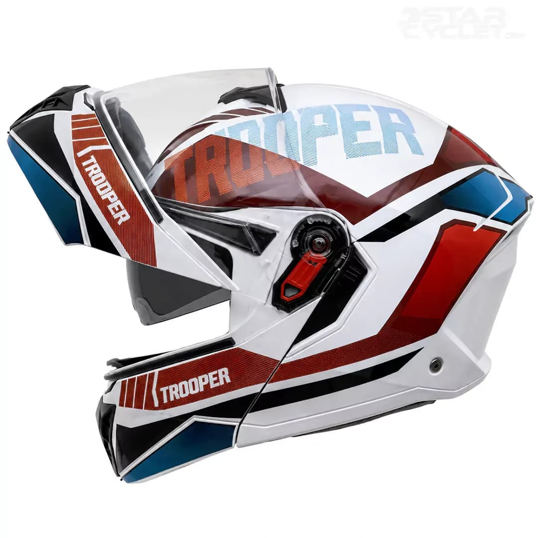 کلاه کاسکت فک متحرک استادز مدل TROOPER D1 WHITE RED BLUE — تصویر ۲
