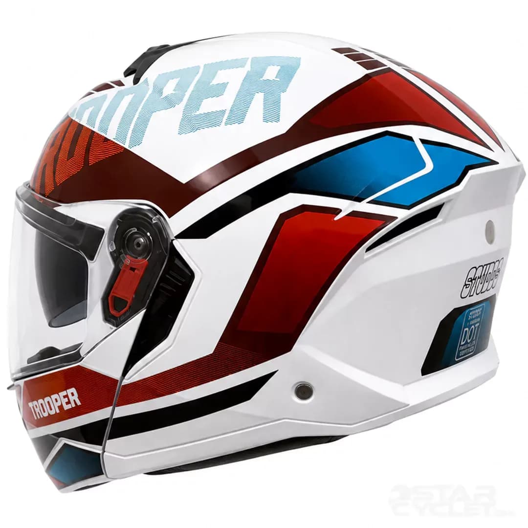 کلاه کاسکت فک متحرک استادز مدل TROOPER D1 WHITE RED BLUE — تصویر ۴