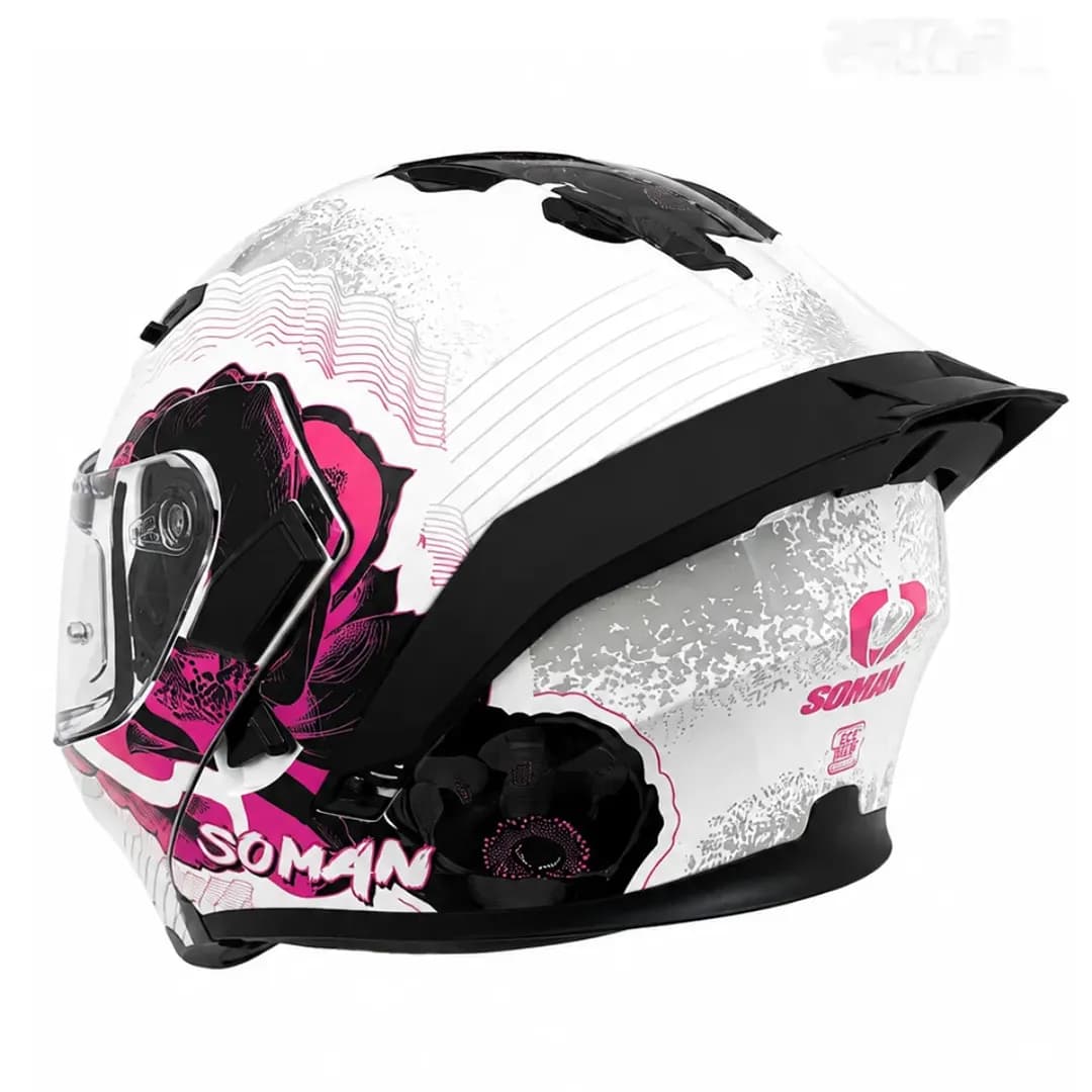 کلاه کاسکت فک متحرک دخترانه سومان مدل SM955-S PEONY WHITE PINK — تصویر ۵
