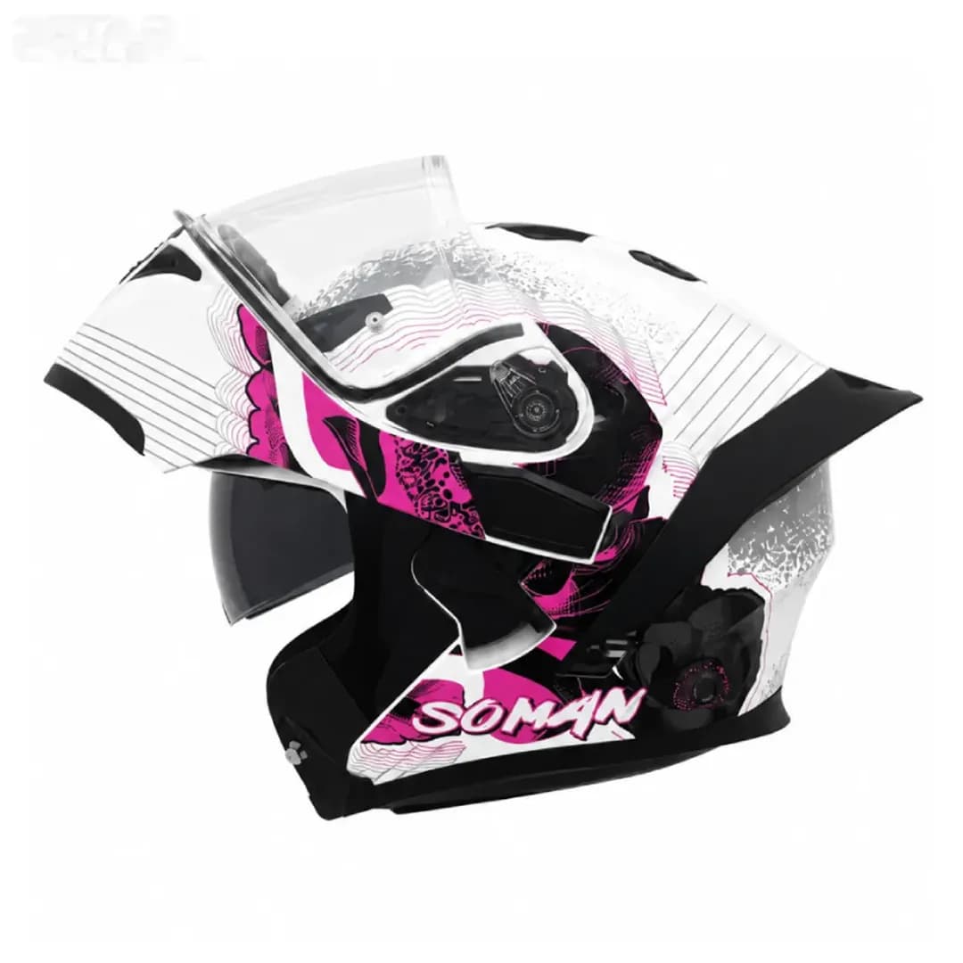 کلاه کاسکت فک متحرک دخترانه سومان مدل SM955-S PEONY WHITE PINK — تصویر ۲